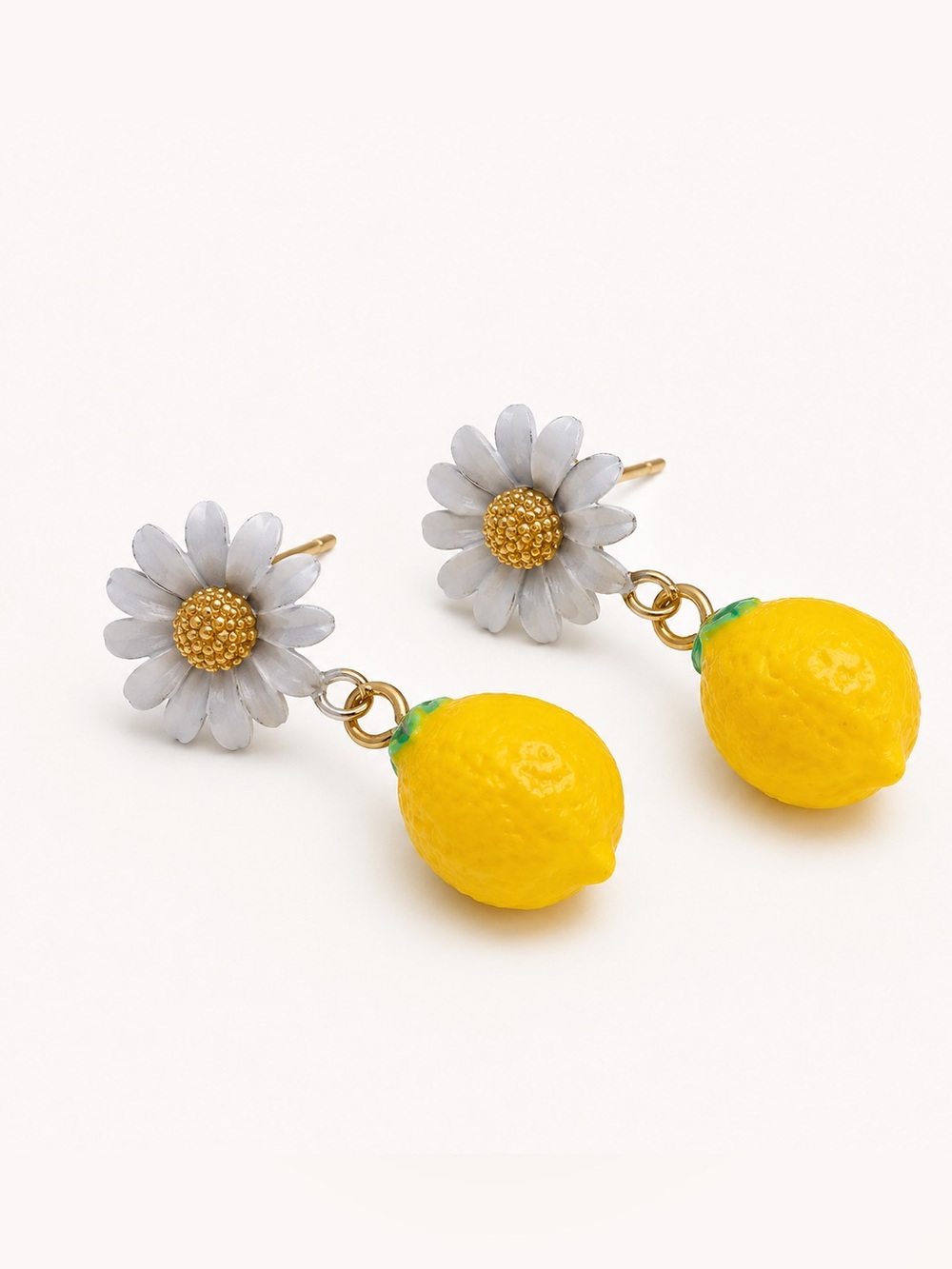 White Daisy Yellow Lemon Drop Earrings